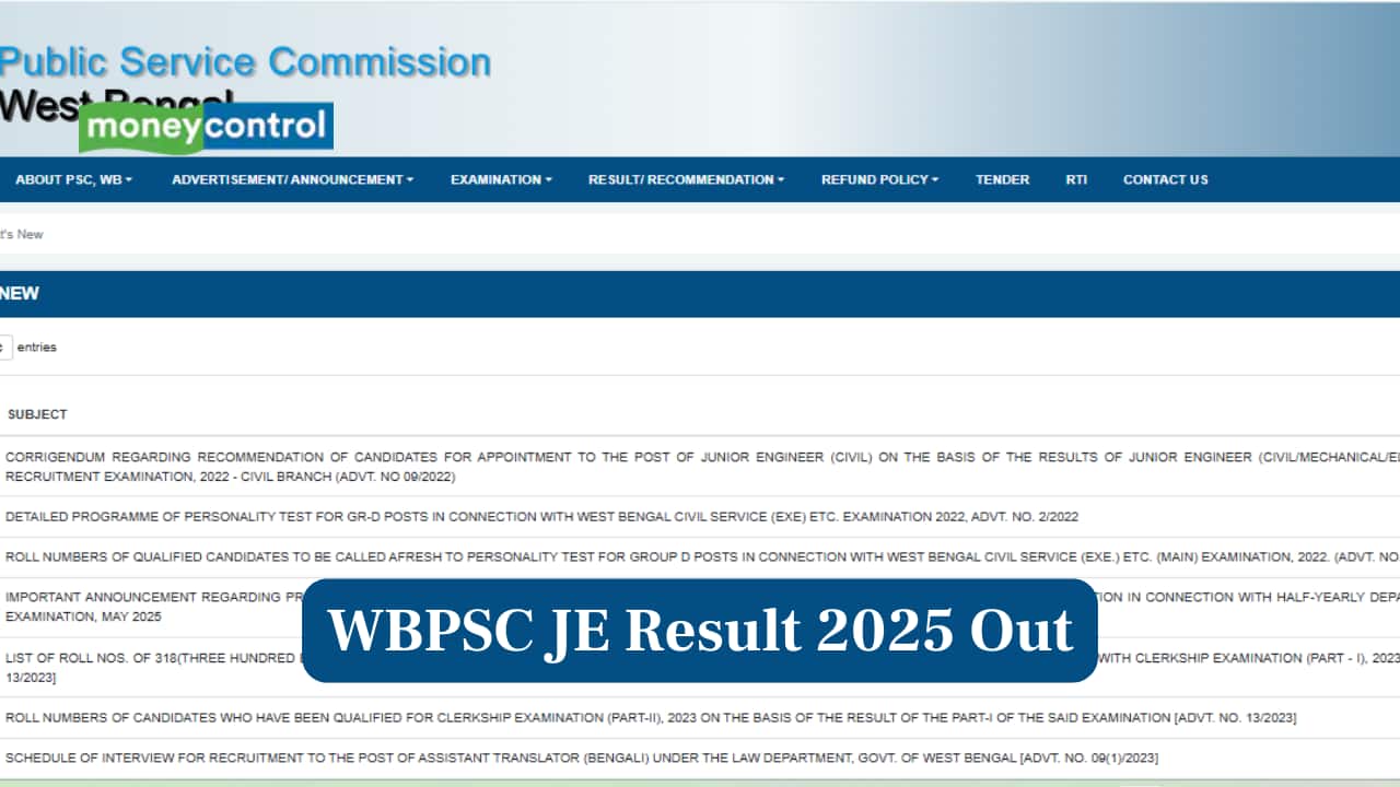 WBPSC JE Result 2025 Released psc.wb.gov.in; check direct link here