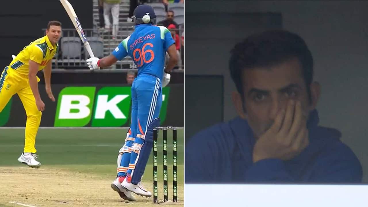 Gautam Gambhir frustrated as Shreyas Iyer loses wicket to Josh Hazlewood - WATCH