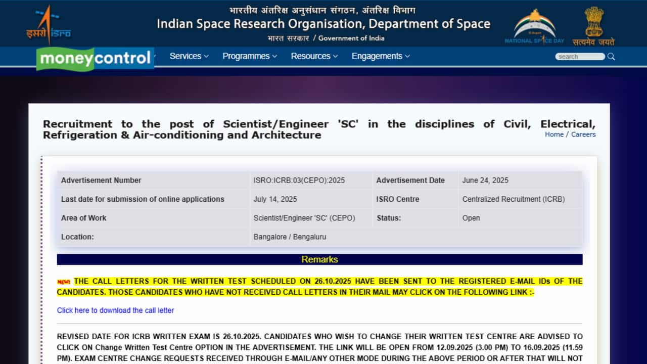 ISRO Scientist/Engineer Admit Card 2025 Released, Check link to download here