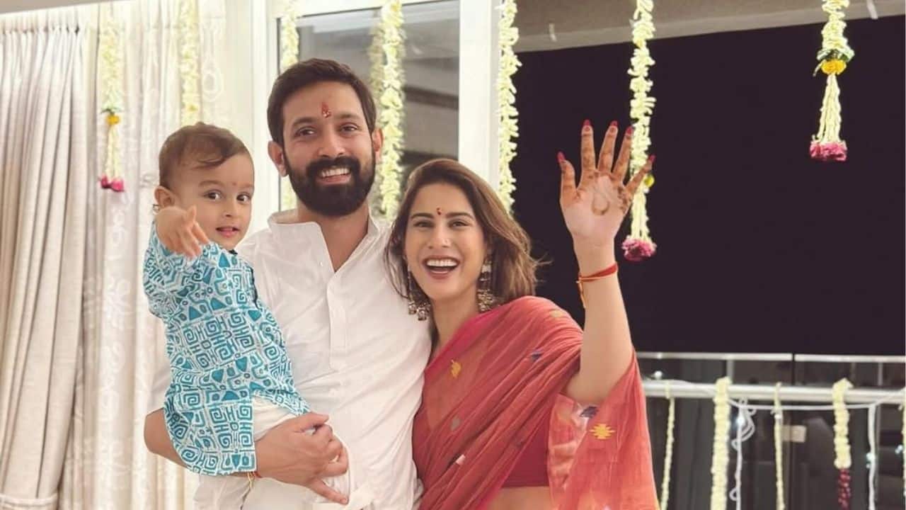 Vikrant Massey rings in Diwali with wife Sheetal and son Vardaan after National Award win