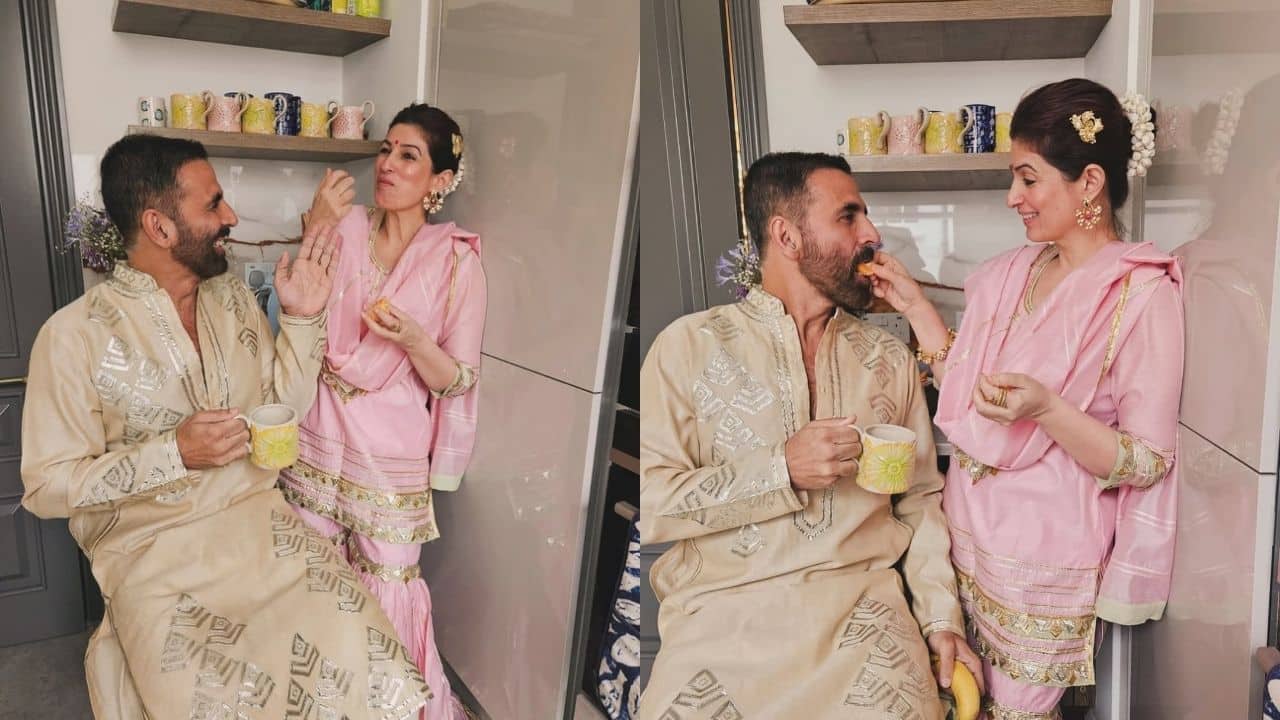Akshay Kumar and Twinkle Khanna celebrated Diwali in London this year with their usual charm and sense of humour. The couple is spotted having fun together while eating oranges in place of candy. They are both dressed in sophisticated traditional attire, with Akshay wearing a beige kurta and Twinkle in a pastel pink salwar suit. Through their humorous post, they spread love, laughter, and warmth by adding a humorous twist to the holiday spirit.