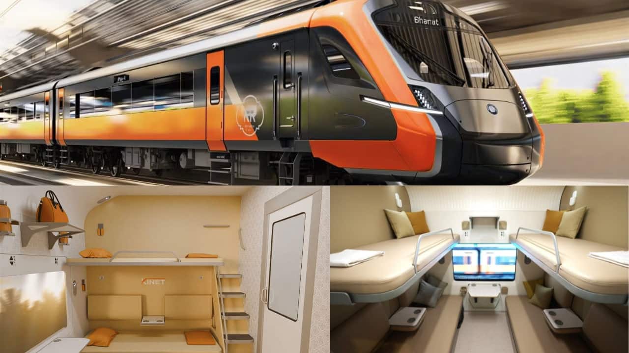 India’s much-anticipated Vande Bharat Sleeper Train made its grand debut at the International Railway Equipment Exhibition (IREE) 2025 in New Delhi, showcasing a sleek silver-blue aerodynamic body, ambient LED lighting, and premium interiors that mark a futuristic leap in Indian railway design. On October 15, 2025, the First AC coach design was unveiled by the Indo-Russian joint venture Kinet Railway Solutions, with a full-scale mock-up of the four-berth compartment presented by Nishunk Garg, Project Director, and Evgeny Maslov, Chief Industrial Designer, offering attendees a first glimpse of how overnight travel in India is set to be transformed. (Image: Twitter)