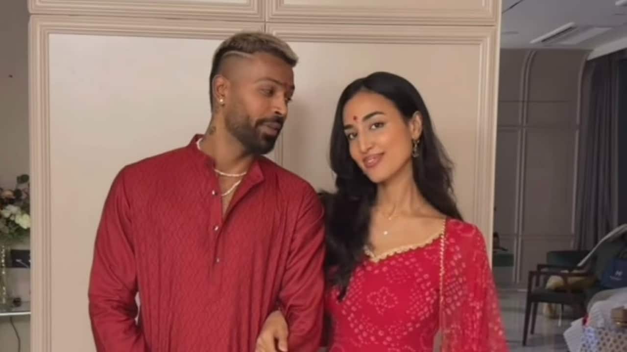 Hardik Pandya, Mahieka Sharma twin in stylish red outfits as they celebrate Diwali together