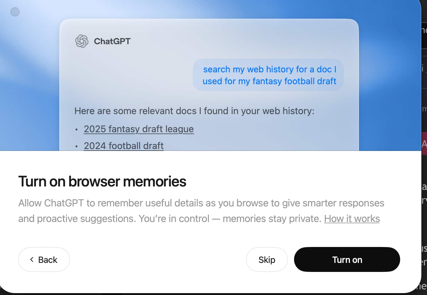 Browser memories