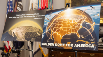 Posters for the proposed Golden Dome for America missile defense shield are displayed before an event with President Donald Trump in the Roosevelt Room at the White House. (AP/File Photo)