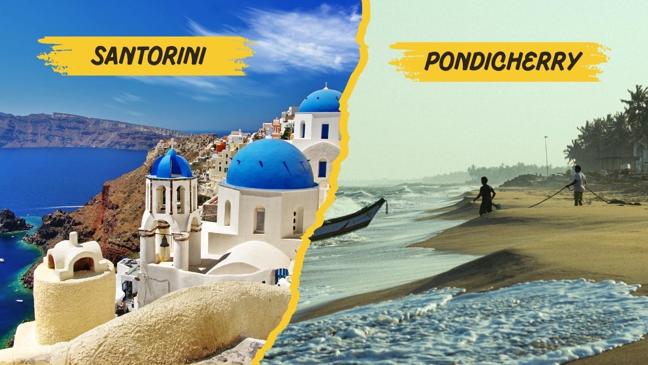 <strong>3. Skip Santorini, Go to Pondicherry</strong><br />Think whitewashed villas, blue doors, and a seaside promenade—Pondicherry’s French quarters bring Santorini’s romance to India’s eastern coast. Add a croissant and a bicycle ride, and you’re halfway to Greece. (Image: Canva)