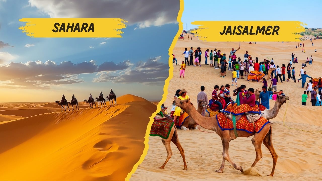 <strong>7. Skip the Sahara, Go to Jaisalmer, Rajasthan</strong><br />The Thar Desert glows gold at sunset, as camels cross the dunes and music drifts from a distant fort. Jaisalmer’s desert camps bring the adventure of the Sahara—plus centuries of royal history. (Image: Canva)