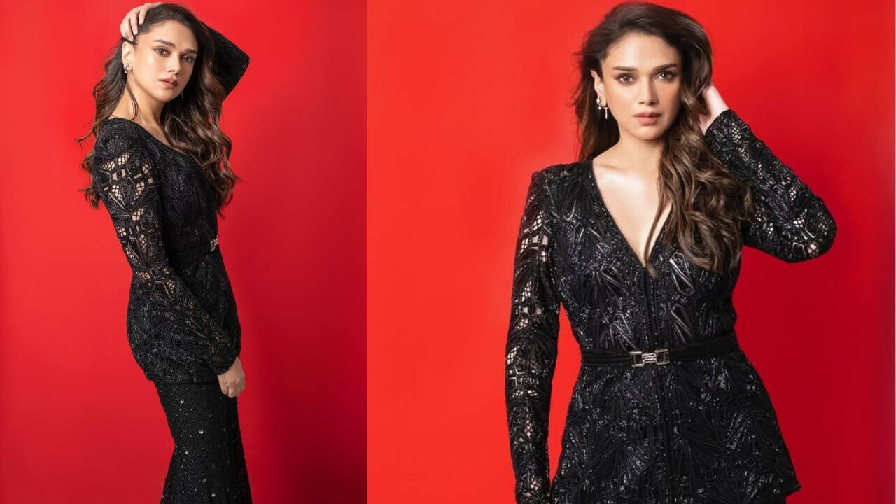 Textured pantsuit Aditi showcased how to look amazing in a full black pantsuit with lacey texture and embellished details. The well-fitting bodice with sharp shoulders provided structure, and the flared pants gave the ensemble definition. Aditi wore her hair in loose waves and wore few accessories, letting the outfit do the talking.