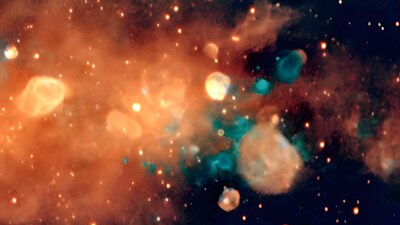 The new image shows the Milky Way’s heart beating in dazzling radio colours