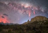 A Celestial Spectacle: Rare red sprites meet Milky Way, aurora and comet unite in one mesmerising shot