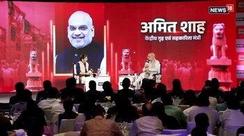 Union home minister Amit Shah with Network18 Group Editor-in-Chief Rahul Joshi during an exclusive interview