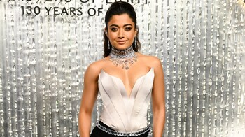 sachin and babi light blue dress Rashmika Engagement Dress