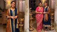 <strong>Bold bright hues</strong><br />The actress loves to mix and match, it seems. Here, she flawlessly combines a navy blue A-line kurta with a bright orange dupatta. The embroidery and the hues lend a rich, luxurious touch to this Indian outfit.