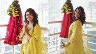 <strong>Sunny days</strong><br />She looks lovely in a lemon yellow suit featuring delicate embroidery on the front. Paired with a matching dupatta, the actress looks every bit radiant. What stands out is the traditional detailing with the nath and jhumkas.