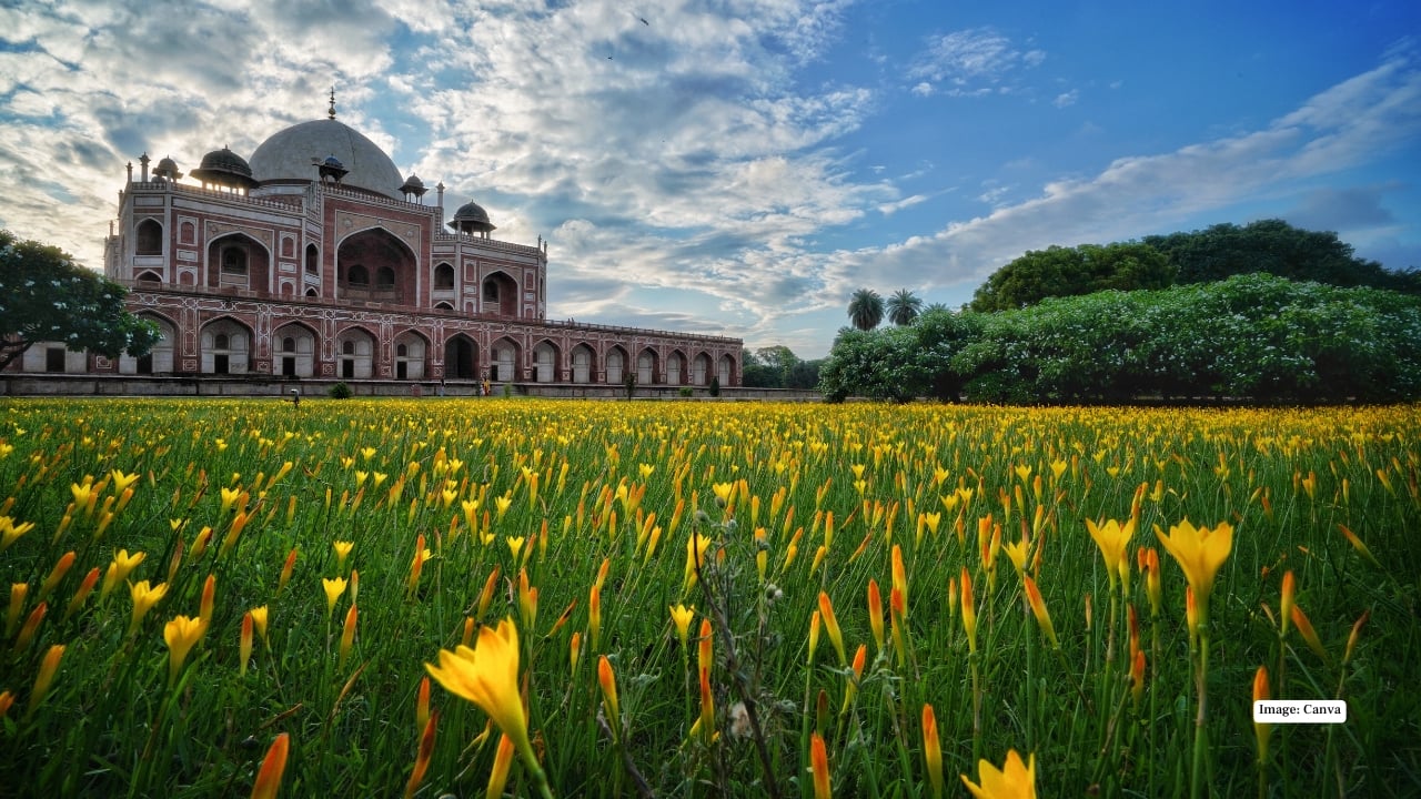 5. Humayun’s Tomb Gardens, Delhi One of the earliest examples of the Charbagh style in India, Humayun’s Tomb garden inspired later Mughal masterpieces — including the Taj Mahal. Divided into quadrants by water channels, the garden’s symmetry and scale are awe-inspiring. 5. Humayun’s Tomb Gardens, Delhi One of the earliest examples of the Charbagh style in India, Humayun’s Tomb garden inspired later Mughal masterpieces — including the Taj Mahal. Divided into quadrants by water channels, the garden’s symmetry and scale are awe-inspiring.
