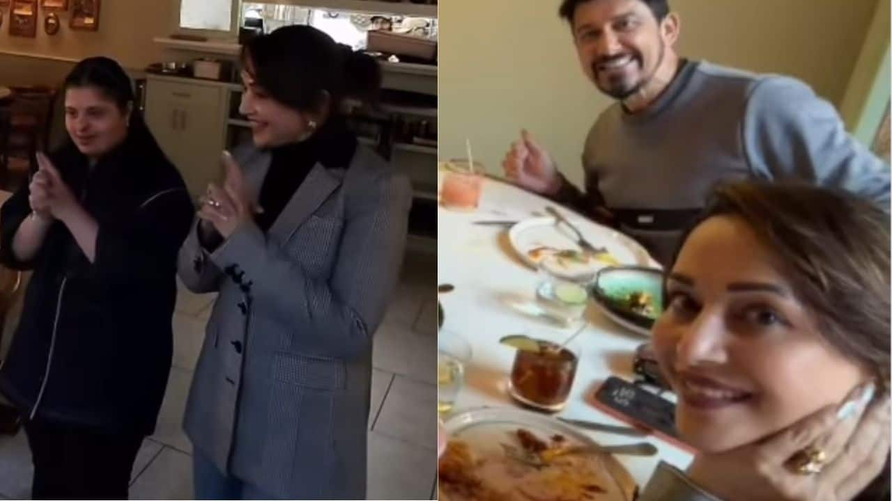 Madhuri Dixit, husband Dr Shriram Nene enjoy a heartwarming dinner at chef Vikas Khanna’s NYC restaurant, Bungalow; watch here