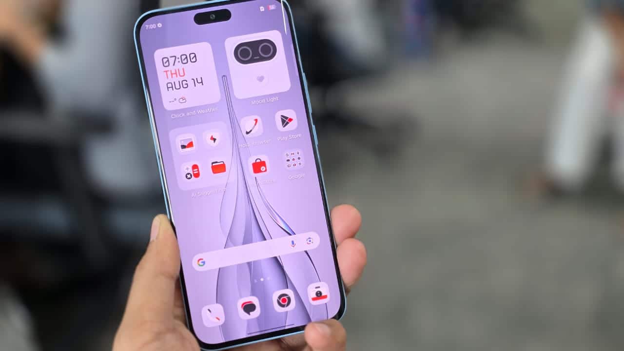 Display  The 6.78-inch FHD+ AMOLED display is one of the highlights of the Pova Slim 5G. It’s bright, crisp, and well-calibrated for multimedia use. Watching videos on Netflix or YouTube is enjoyable, with Widevine L1 certification ensuring HD playback and accurate color tones.  Tecno claims a 144Hz refresh rate, though the phone typically runs between 60Hz, 90Hz, and 120Hz depending on the task. Even then, scrolling feels smooth and responsive. Outdoor visibility is good, and the slim bezels make the viewing experience immersive.  The pill-shaped cutout at the top—reminiscent of Apple’s Dynamic Island—adds a layer of interaction for ongoing activities like calls or charging. It’s not as polished as Apple’s version but works well enough for quick glances. The in-display fingerprint sensor is reliable, if not the fastest.  Overall, this is a display that feels well above its price category—perfect for streaming, casual gaming, and day-to-day use.