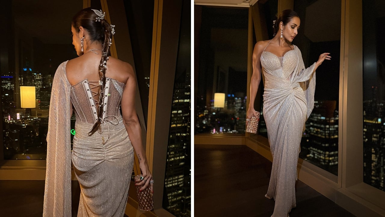 <strong>Malaika Arora</strong><br />A drape that doesn’t look like a saree! Malaika is a stunner in a Tarun Tahiliani metallic saree with intricate, stylish pleats. The detailing of this fluid fit, encrusted with Swarovski crystals, is every bit sparkling, and the modern twisted design of the blouse is perfect. (Image: Instagram)