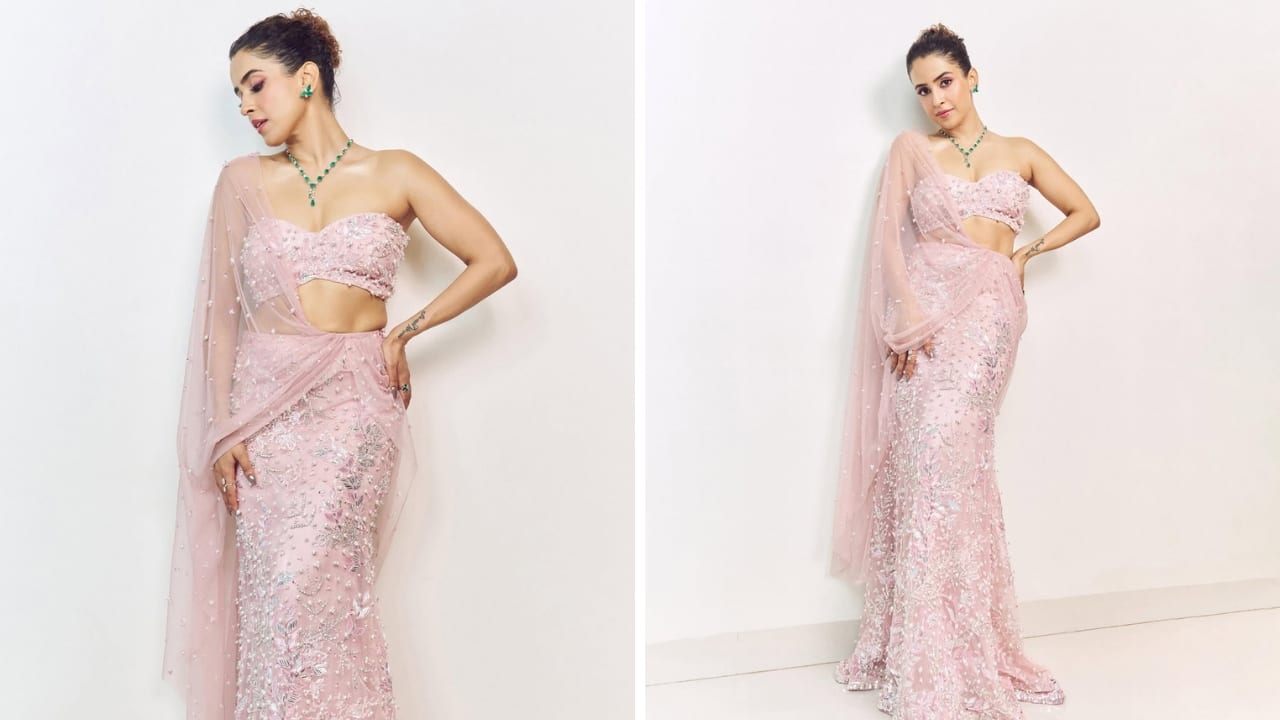 <strong>Sanya Malhotra</strong><br />Sanya exudes poise in a blush pink crystal-embroidered drape by Manish Malhotra. Its beauty lies in its hand-embellished sequins and beadwork on sheer tulle. It’s styled with a glamorous sculpted bodice that further adds a bold, modern edge. (Image: Instagram)