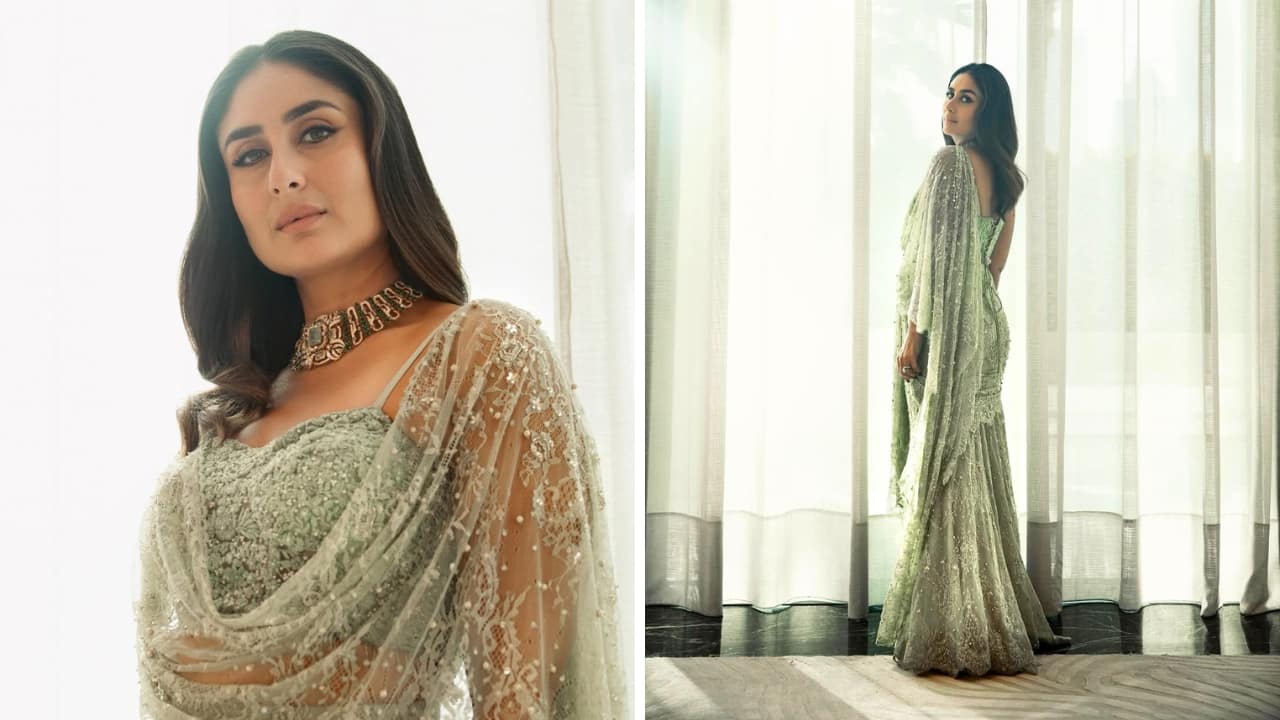 <strong>Kareena Kapoor Khan</strong><br />Stylish and sculpted—that’s what Kareena Kapoor’s pre-stitched drape is. The saree is beautifully adorned with embroidered motifs, and the fine lace detailing enhances its dreamy appeal. Paired with a corset, this one’s great for inspiration. (Image: Instagram)