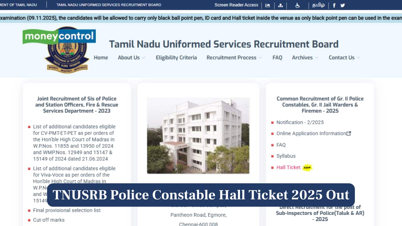 TNUSRB Police Constable Hall Ticket 2025 Out at tnusrb.tn.gov.in; Link to download here