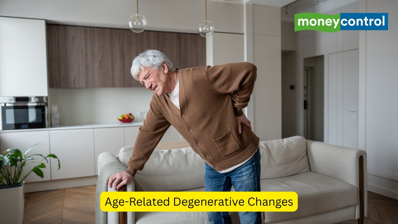Age-Related Degenerative Changes As one’s age progresses, age-related degeneration of the vertebral joints and that of the intervertebral discs can lead to the formation of osteophytes. Osteophytes are bony outgrowths on the edges of joints, and they can irritate the nerve roots, thus producing pain and stiffness. (Image: Canva)