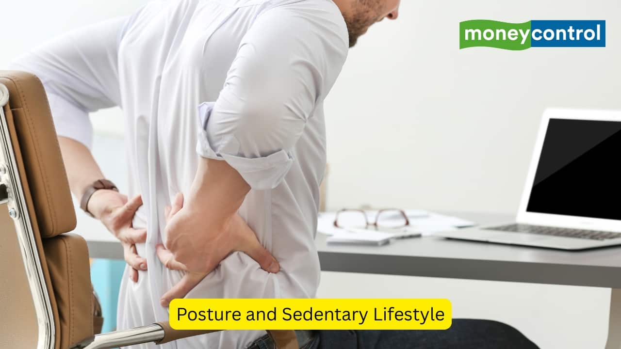 Posture and Sedentary Lifestyle It is easy to forget to keep one’s back straight, and extended periods of using multiple types of screens often lead to a bad posture. Sitting and slouching may cause prolonged strain on the lumbar spine. A lack of physical activity, combined with poor posture, leads to a backache. (Image: Canva)