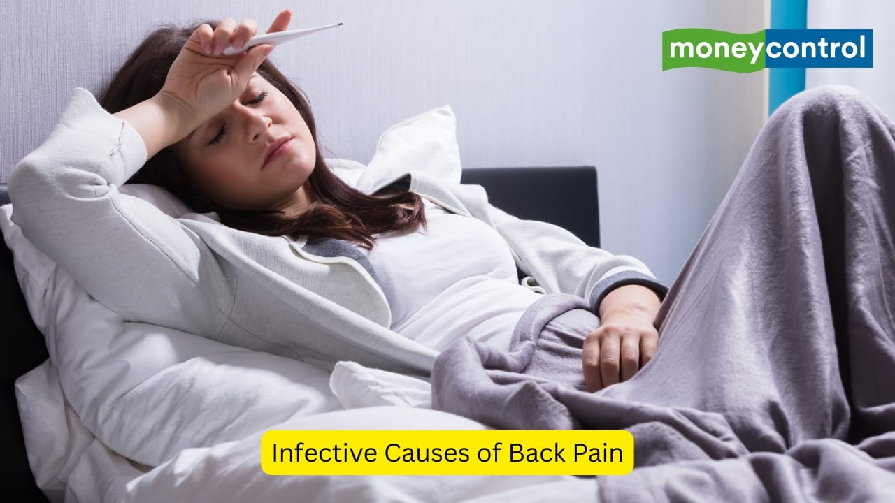 Infective Causes of Back Pain Any infection of the spine can also lead to backache, along with other symptoms like fever and generalised weakness. The pain is often localised and severe, and the infection can potentially cause slow destruction of the vertebral column, which leads to deformity. (Image: Canva)
