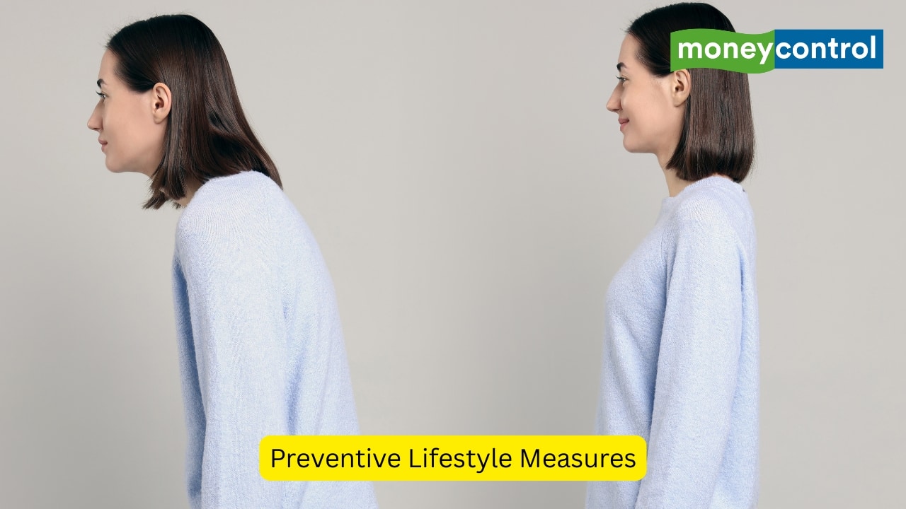 Preventive Lifestyle Measures Prevention includes maintaining the right posture and correcting the spinal alignment while sitting in front of the screens, and even while standing. This reduces the strain on the muscles. Regular exercise of the abdominal and paraspinal muscles can also help. (Image: Canva)