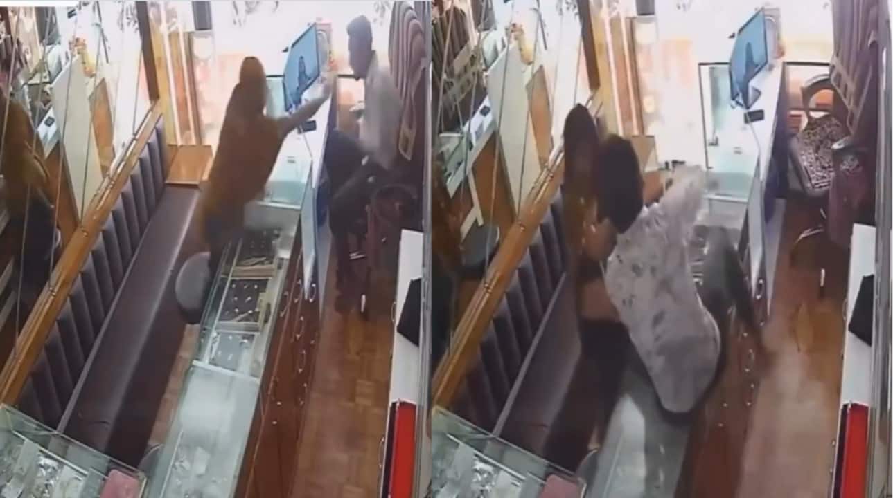 Shopkeeper slaps woman multiple times in an alleged robbery bid at jewellery shop throwing chilli powder Shopkeeper slaps woman multiple times in an alleged robbery bid at jewellery shop throwing chilli powder