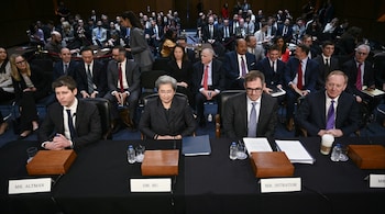 Chairperson and CEO of AMD Lisa Su (second from left) was named Time's CEO of the year in 2024. (Image credit: AFP)