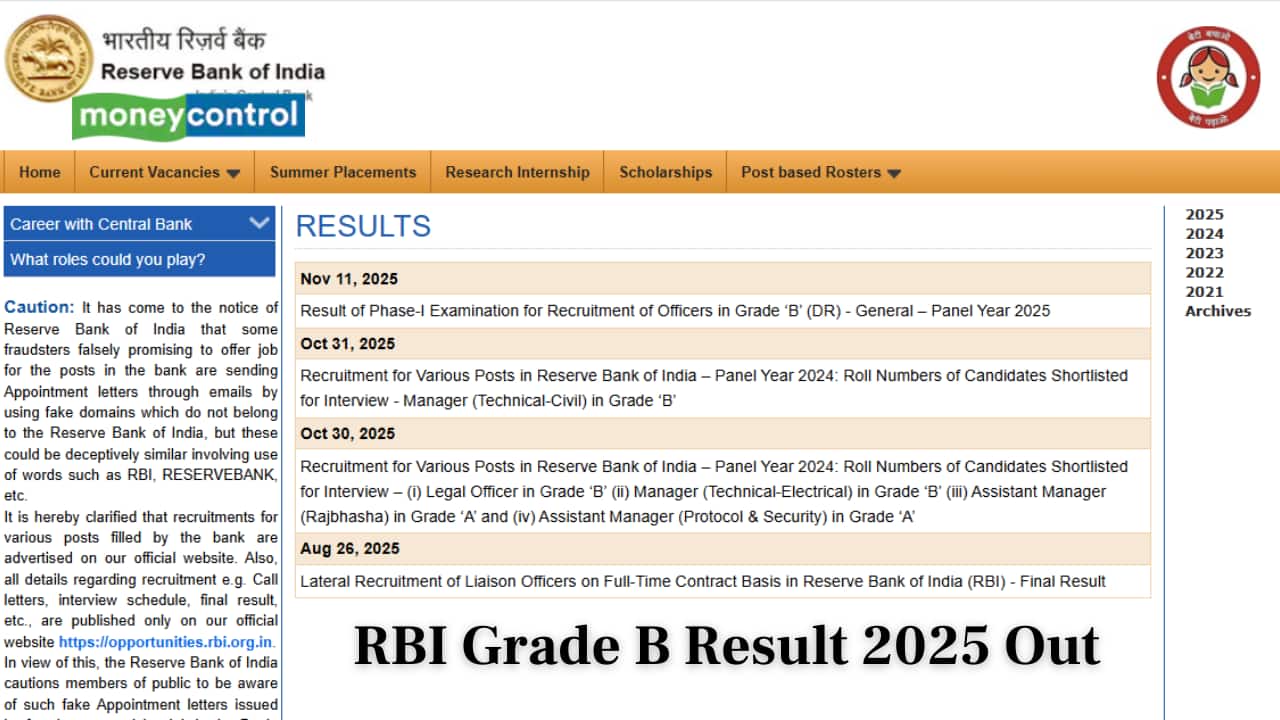 RBI Grade B Result 2025 Out for Prelims Exam at rbi.org.in; Direct Link to Download Here