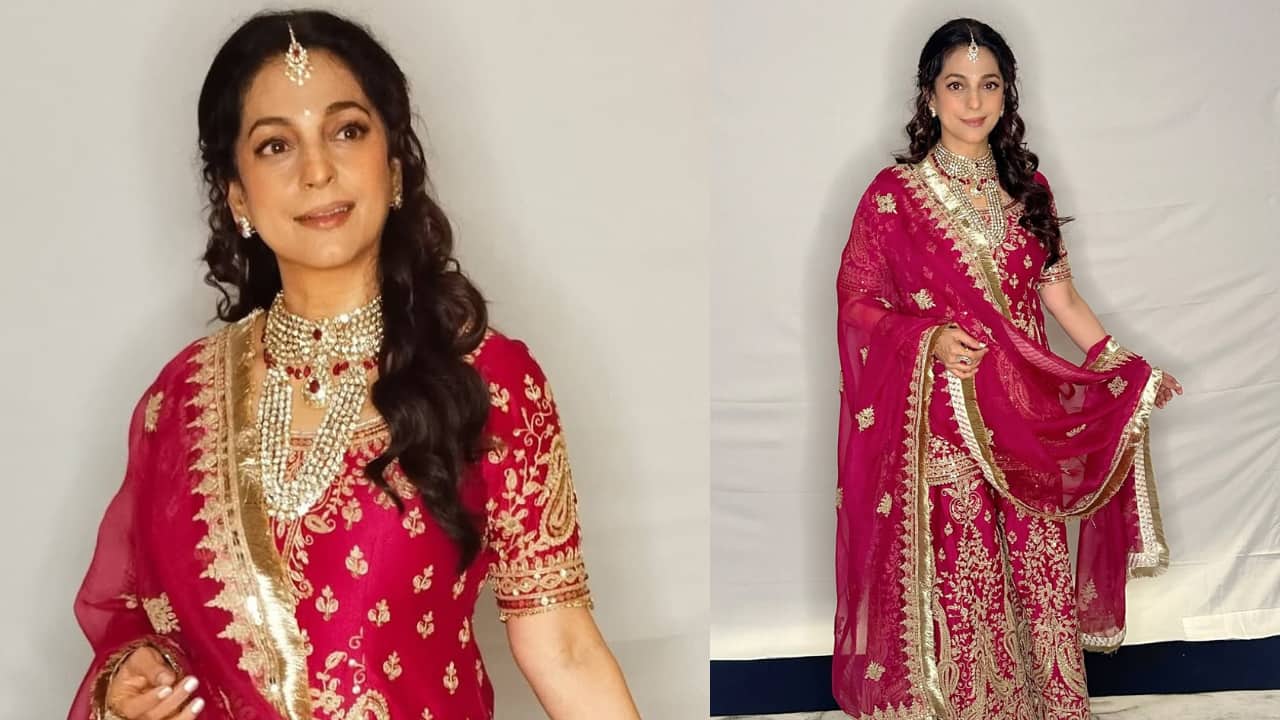Sparkling Jewellery Juhi Chawla's classic charm has always been reflected in her jewellery selections. She favours sophisticated accessories that go well with her radiant smile, such as statement jhumkas, delicate pearls, and classic gold earrings. Her love of understated yet eye-catching accessories completes every ensemble, giving her style a refined yet memorable touch. Sparkling Jewellery Juhi Chawla's classic charm has always been reflected in her jewellery selections. She favours sophisticated accessories that go well with her radiant smile, such as statement jhumkas, delicate pearls, and classic gold earrings. Her love of understated yet eye-catching accessories completes every ensemble, giving her style a refined yet memorable touch.