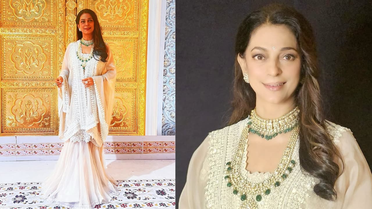 Saree Charm The actress slays in an embroidered ivory saree. She completed her look with vibrant jewellery. Her elegant silhouette is emphasised by the structured draping, and the fabric's geometric printed pattern adds texture and vibrancy. Saree Charm The actress slays in an embroidered ivory saree. She completed her look with vibrant jewellery. Her elegant silhouette is emphasised by the structured draping, and the fabric's geometric printed pattern adds texture and vibrancy.
