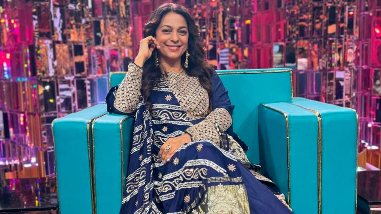 Midnight elegance Juhi Chawla looked stunning in a midnight blue dress with detailed embellishments. This floor-length ensemble flawlessly blends sophistication with contemporary glitz. The gown has a royal appearance thanks to its exquisite bead and sequin embroidery on the bodice and sheer neckline. Midnight elegance Juhi Chawla looked stunning in a midnight blue dress with detailed embellishments. This floor-length ensemble flawlessly blends sophistication with contemporary glitz. The gown has a royal appearance thanks to its exquisite bead and sequin embroidery on the bodice and sheer neckline.