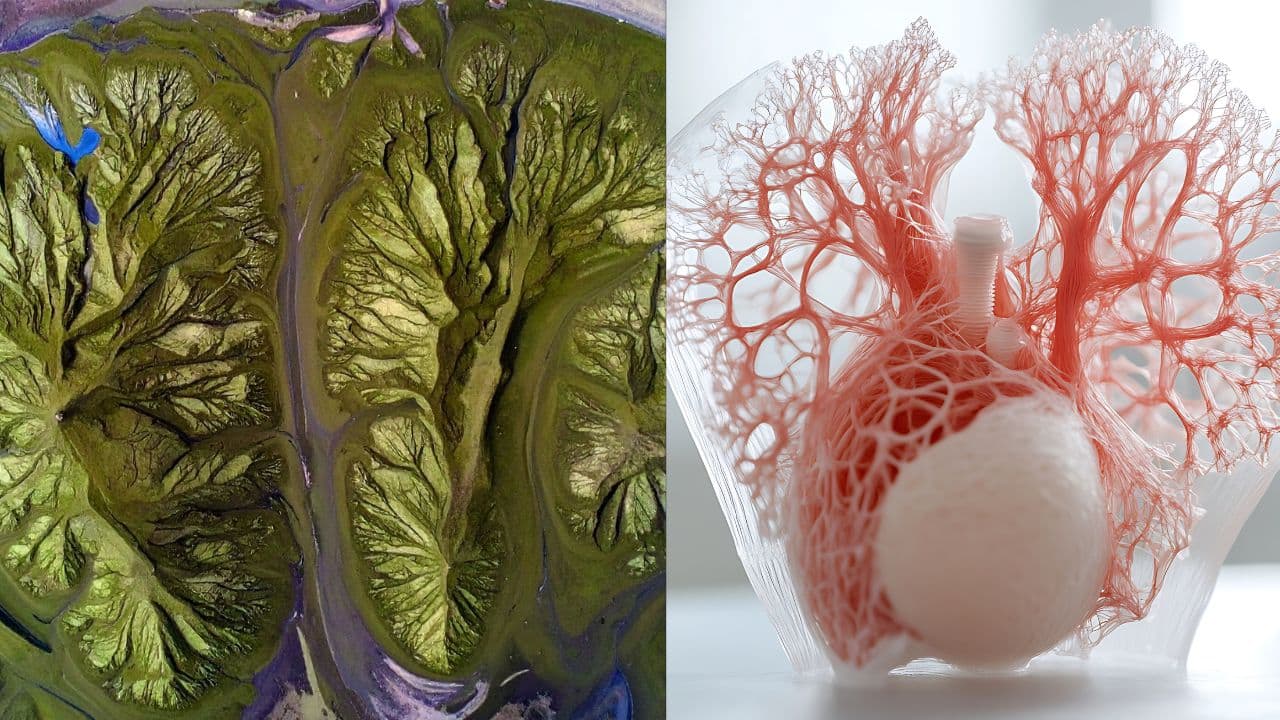 River Deltas – Lung Bronchioles: River deltas spread across land like the bronchioles in human lungs, both designed to distribute flow—one of water, the other of air. (Image: Canva) River Deltas – Lung Bronchioles: River deltas spread across land like the bronchioles in human lungs, both designed to distribute flow—one of water, the other of air. (Image: Canva)