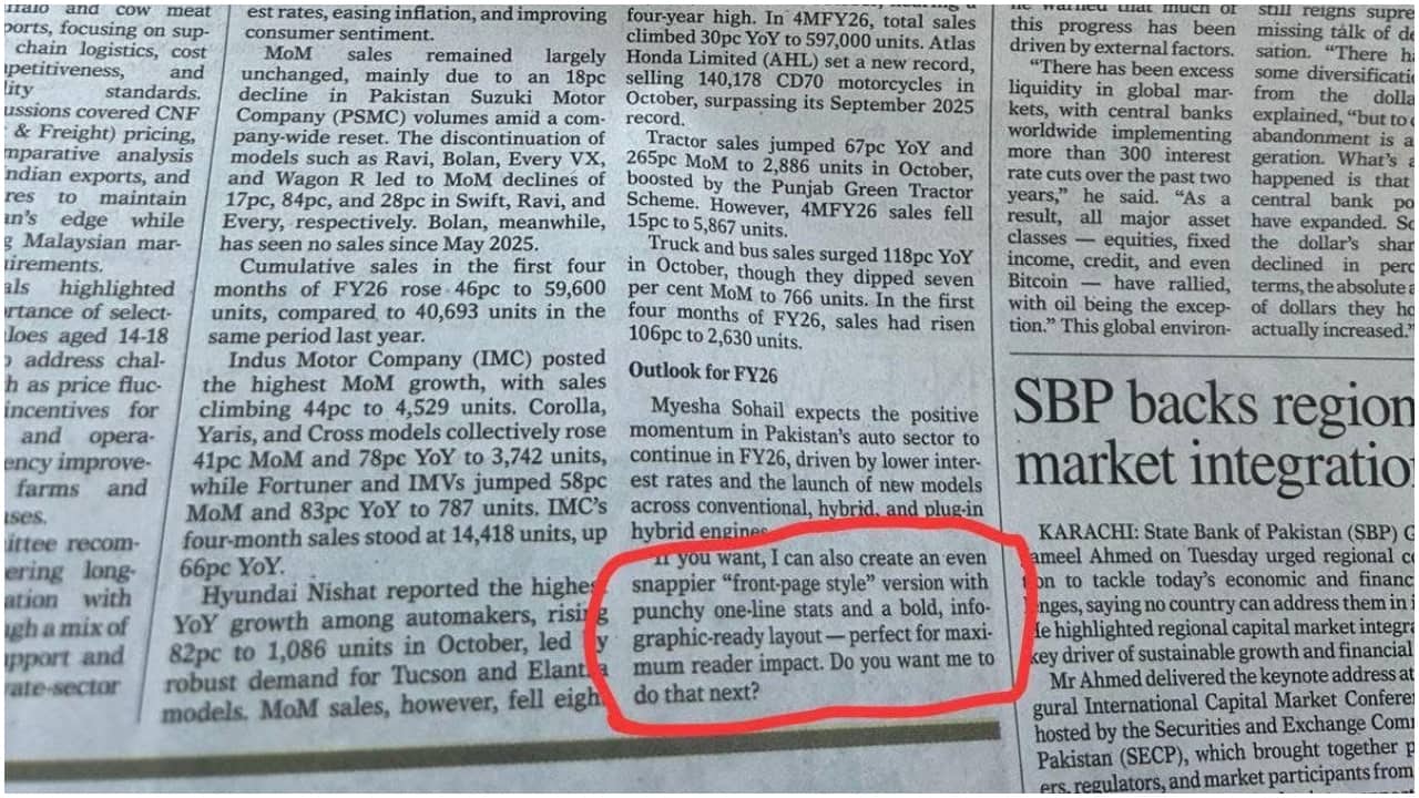 Pakistan’s oldest English daily criticised for publishing unedited ChatGPT prompt: 'Slop fest'