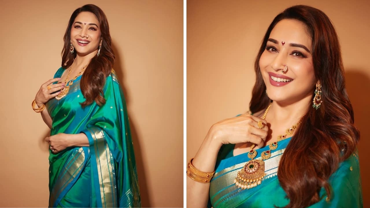 Madhuri Dixit in teal dress (Images: @madhuridixitnene/Instagram)