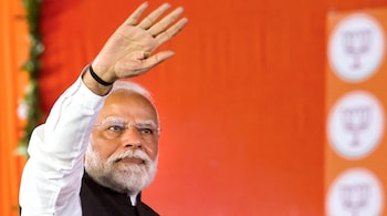 Prime Minister Narendra Modi during a public rally amid the ongoing Bihar Assembly elections, in Sitamarhi, Bihar on Nov 8, 2025. (PMO via PTI Photo)