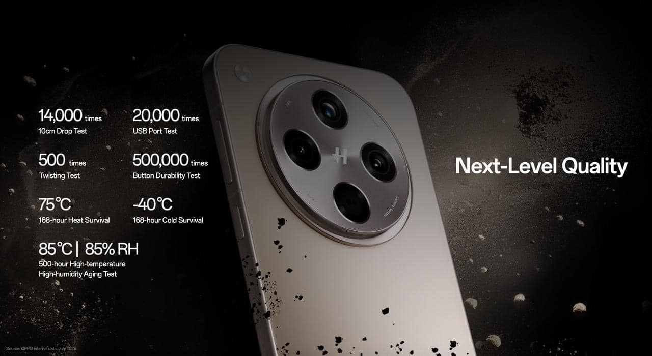Quality beyond existing standards  Apex Guard includes strict quality validation across product stages, from early development to final manufacturing. Oppo continues to collaborate with global testing organisations such as TÜV Rheinland, TÜV SÜD, and SGS. Its devices undergo multiple rounds of material assessments and more than 180 tests, aiming to exceed industry norms. The company’s after-sales services also follow high-quality benchmarks to ensure consistent user support.