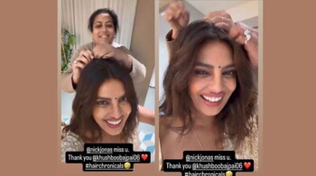 Taking to her Instagram Stories, Priyanka shared a candid video of herself trying to take off her elaborate hairdo after the event.