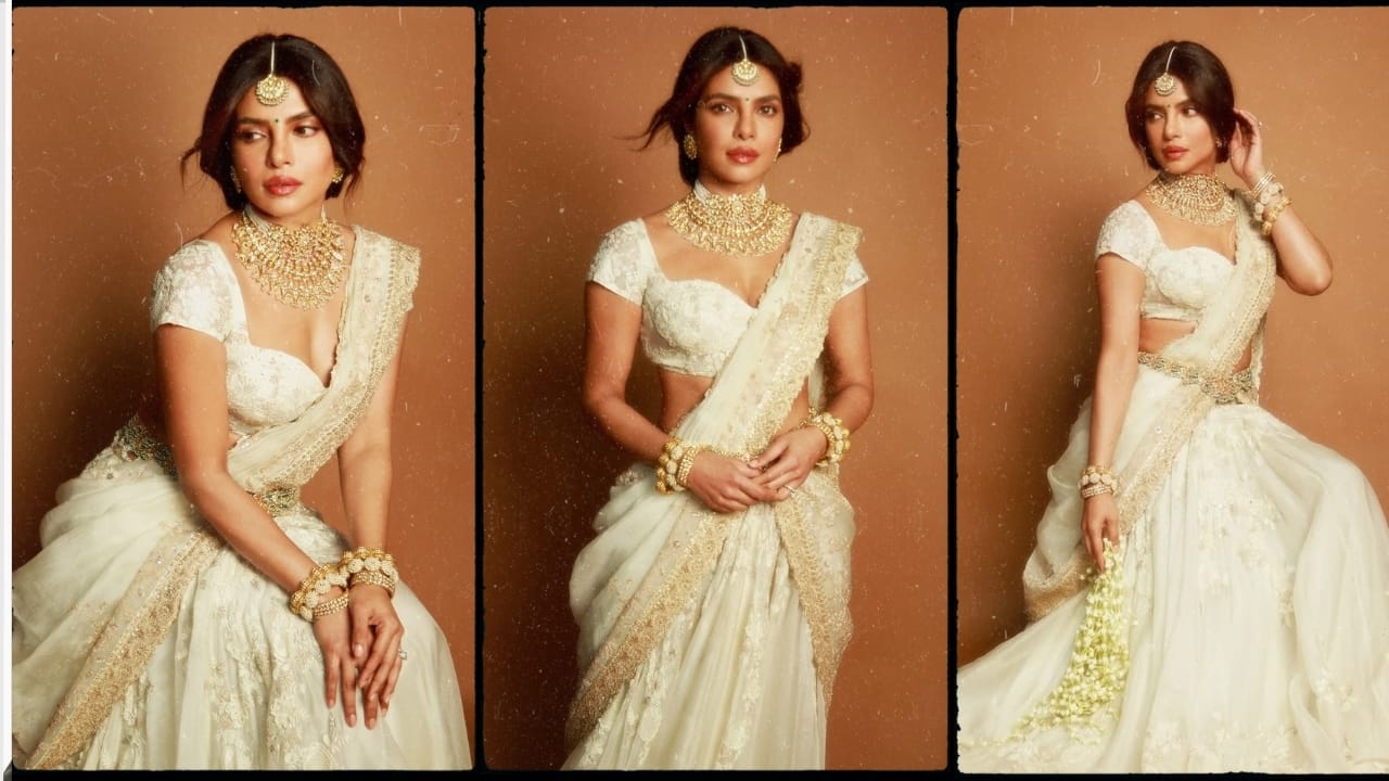 Priyanka Chopra steals the show in ivory lehenga-style saree; Channels desi diva glam