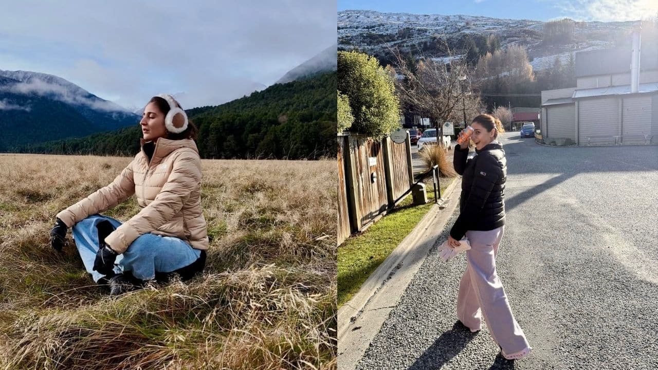 Dhvani Bhanushali Dhvani Bhanushali's stylish winter ensemble exudes the ideal balance of cosiness and sophistication. Dressed in a beige puffer jacket, she keeps things cozy yet classy while embracing the cold breeze. The jacket’s soft tone complements the golden hues of the landscape, while her fluffy white earmuffs add a playful touch of comfort. Dhvani demonstrates that effortless winter fashion is all about looking gorgeous while keeping things simple with her sleek sunglasses and sparse accessories. Like her vibe, simple and stylish.