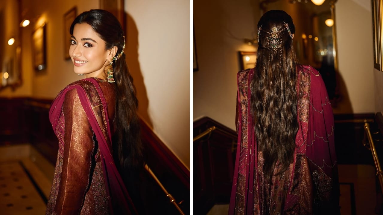 Rashmika Mandanna’s Hair Chain and Brooches Rashmika Mandanna aces a festive look with the most gorgeous multi-hued ear chains styled with decorative hair braids adorned with matching brooches at the centre. The whole look is traditional and simply gorgeous. (Image: Instagram)