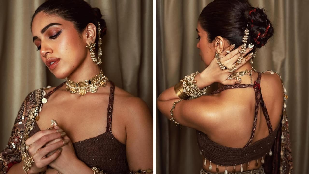 Bhumi Pednekar’s Modern Ear Chain While most ear chains are traditional, Bhumi wears a contemporary star-and-pearl one in gold tones, matching perfectly with her boho-chic earthy ensemble. Her hair is tied in a high bun, highlighting the beauty of her ear chain further. (Image: Instagram)