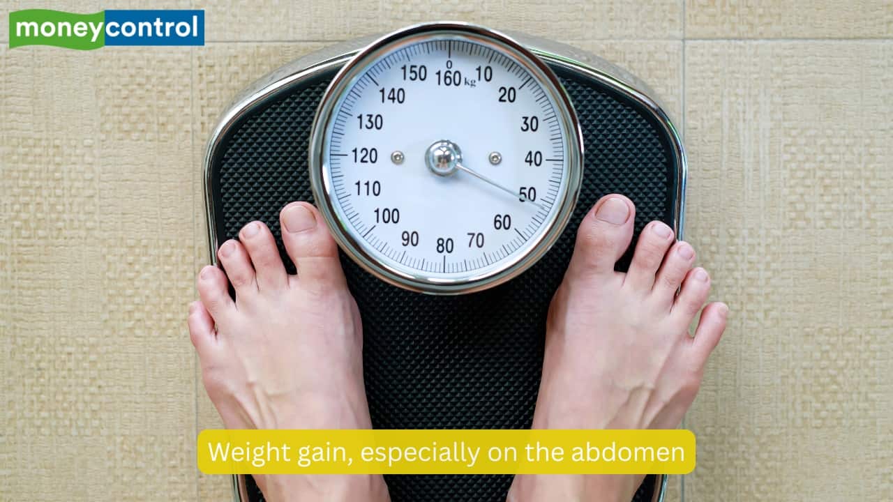 Weight gain, especially on the abdomen People with high cortisol may have a slow metabolism. They end up gaining weight “especially around the abdomen, face, and neck” despite eating the same foods. According to Dr Sood, “This pattern is often linked to cortisol-related fat distribution.” (Image: Canva)