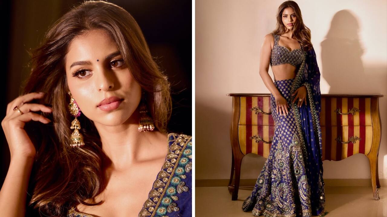 Suhana Khan looks charismatic in a blue lehenga with hand-embroidered paisley motifs
