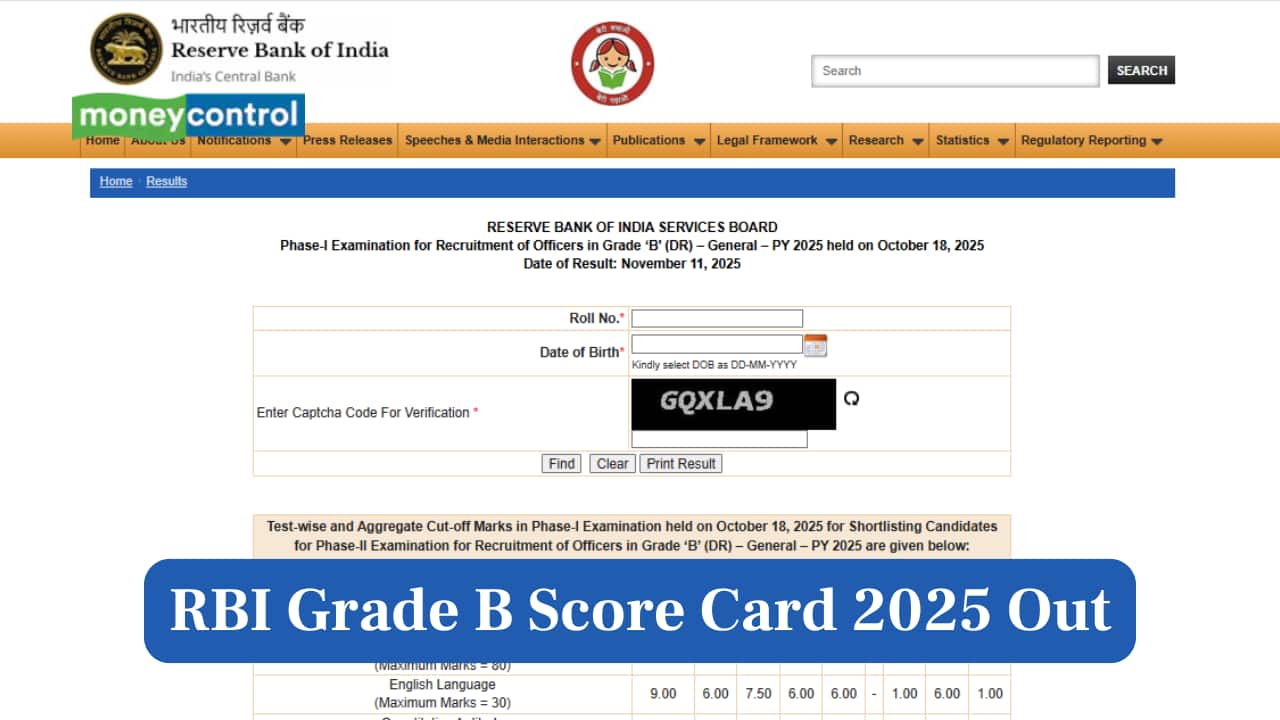 RBI Grade B Score Card 2025 Out for Prelims Exam at rbi.org.in; Direct Link Here