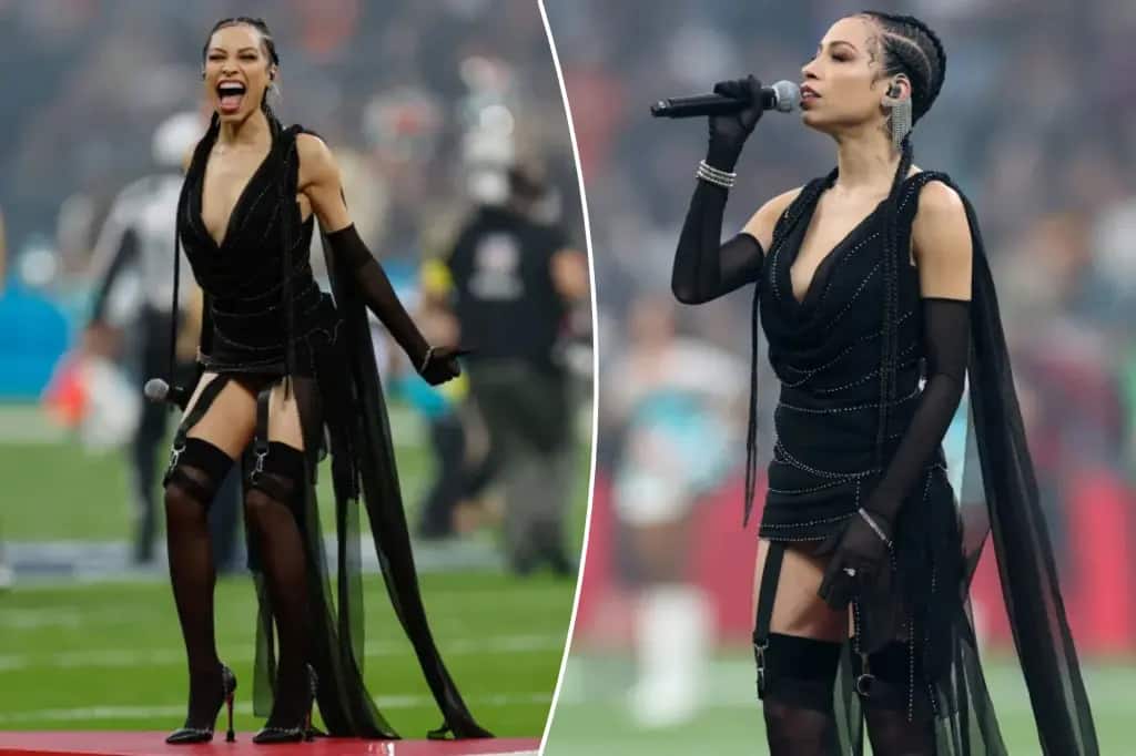 Karina Pasian’s outfit sparks debate during US national anthem at first NFL game in Spain
