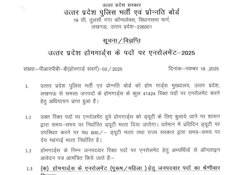 UP Home Guard Recruitment 2025 Opens Registration for 41,424 Vacancies – Apply Now
